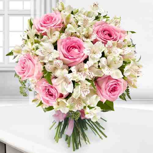 Alstroemeria And Rose Bouquet-Send Flowers For Birthday