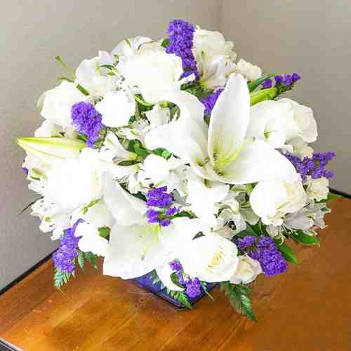 White N Blue Arrangement-Best Flowers To Send For Sympathy