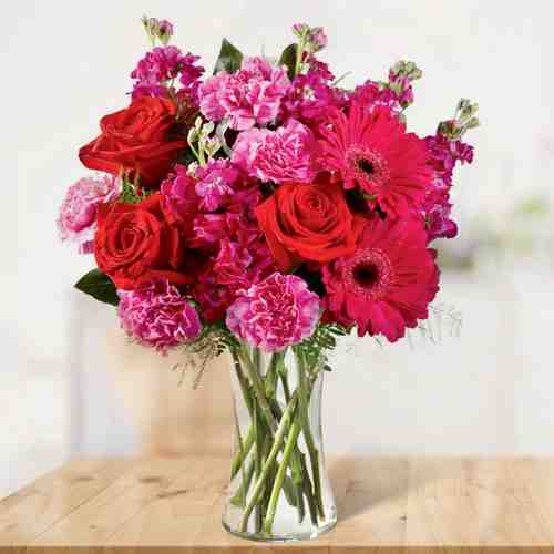 Pink And Red Flower Arrangement-Birthday Send Flowers