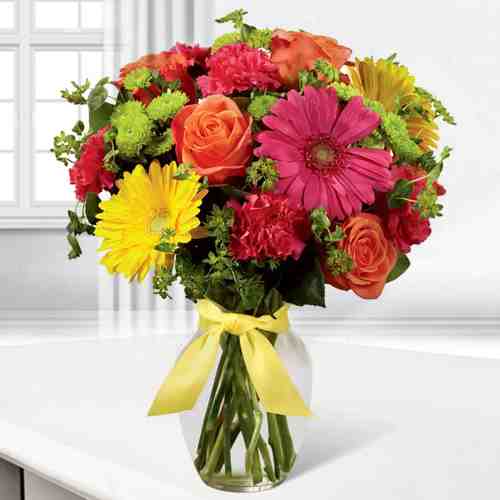 Cool Gerbera Arrangement-Happy Birthday Flowers Friend