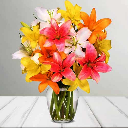 - Send Flowers To Funeral Home | Multi Color Lily Bouquet