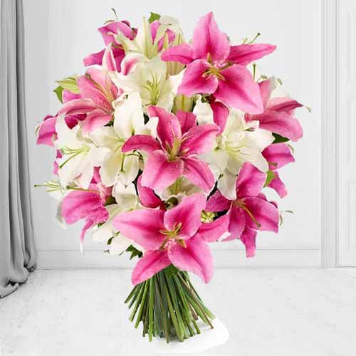 Pink And White Lily Arrangements-Send Your Girlfriend Flowers