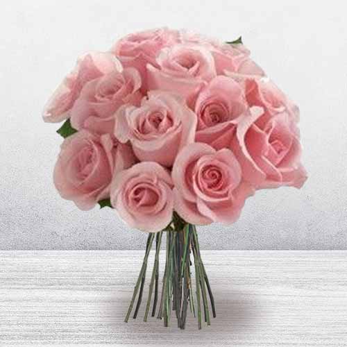 12 Pink Rose Bouquet-Order Anniversary Flowers Online