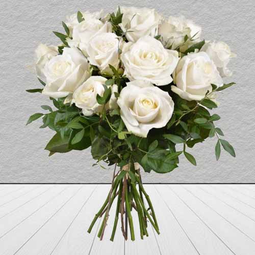 12 White Rose Bouquet-Flowers For Anniversary Delivery
