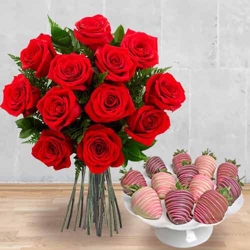 One Dozen Rose With Chocolates-Chocolate Flowers Delivery