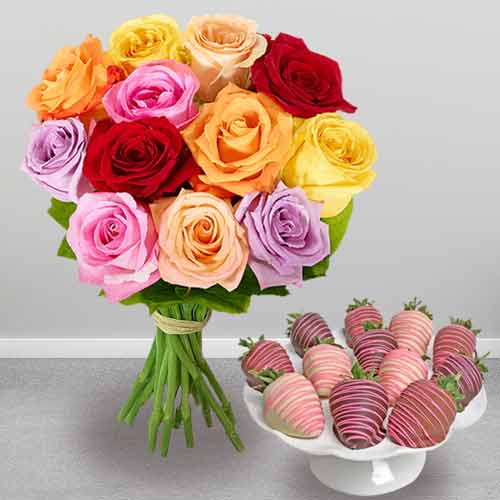- Valentines Gifts Flower Arrangement | 12 Roses And Chocolates