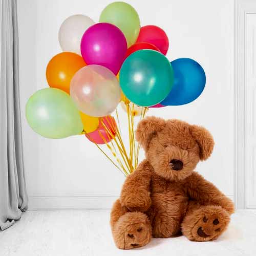 Teddy and Balloons-Send Teddy Bear And Balloons