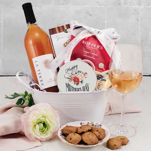 - Mother’s Day Wine Gift Basket With Snacks | White Zinfandel N Snacks Gift Basket