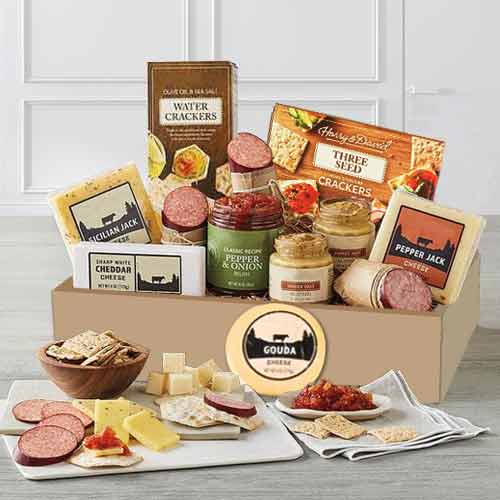 Crackers And Cheese Gift Tray-Meat And Cheese Baskets USA